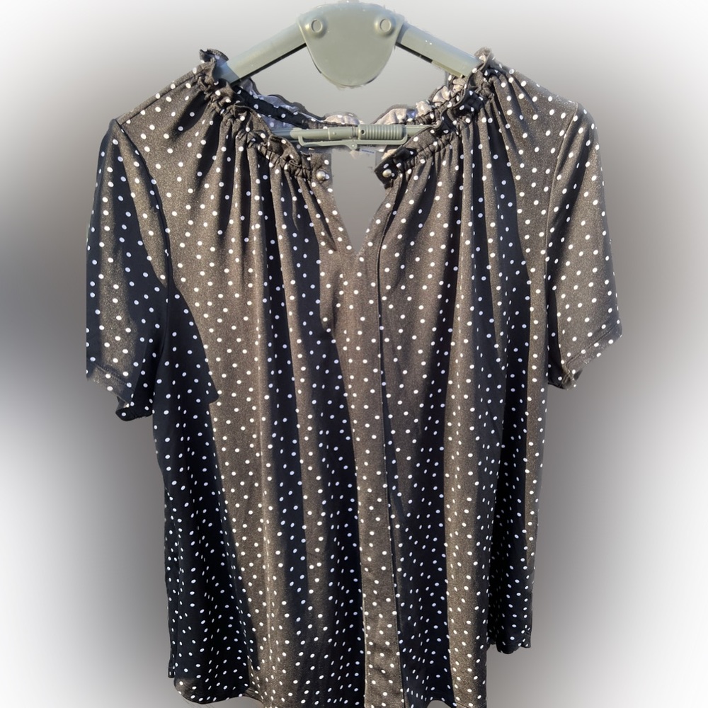 Black with white polka dot blouse